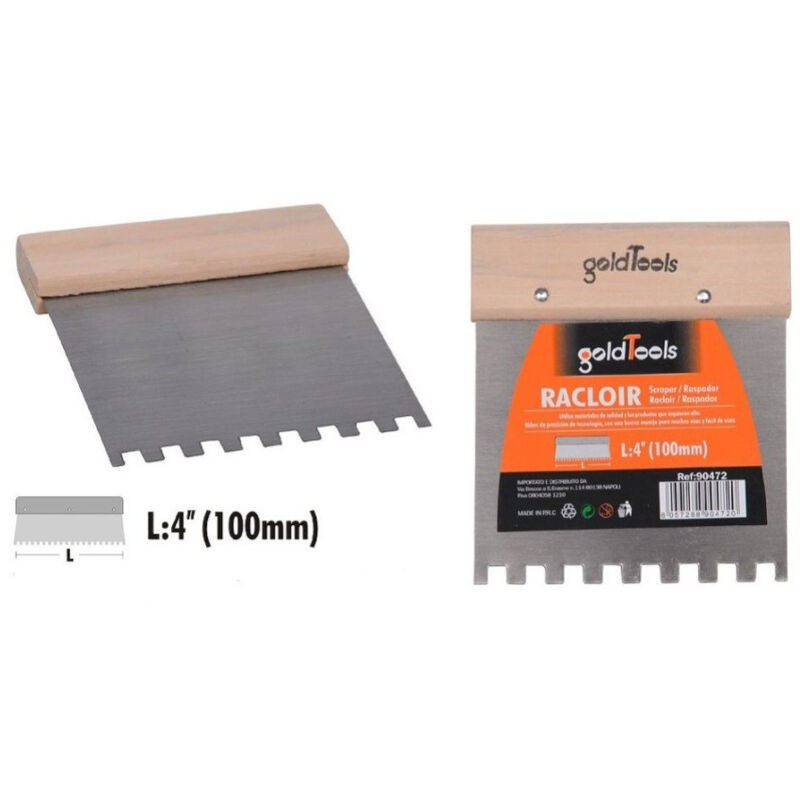 foto del prodotto trade shop traesio kaela spatola raschietto dentato acciaio impugnatura legno 4 100 mm ferramenta 90472 