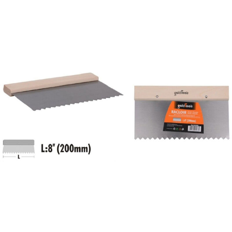 foto del prodotto trade shop traesio kaela spatola raschietto dentato acciaio impugnatura legno 8 200 mm ferramenta 90466 