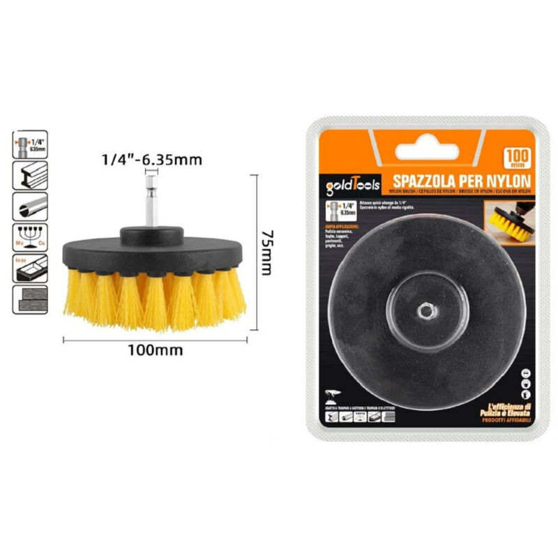 foto del prodotto trade shop traesio kaela spazzola in nylon 100mm attacco 1 4 rotante trapano elettrico per pulizia 57239 