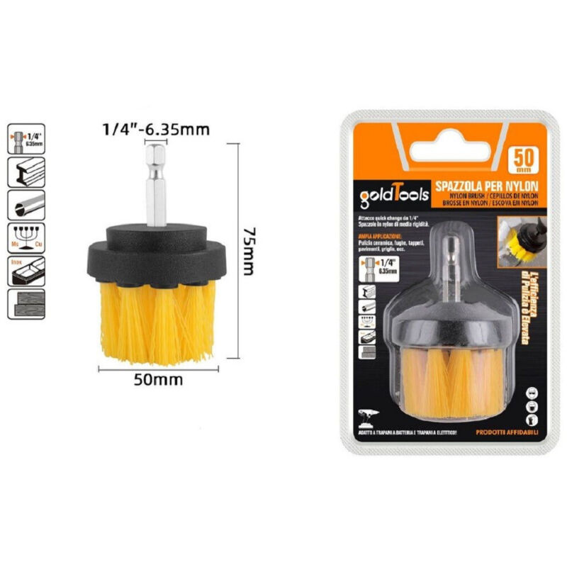 foto del prodotto trade shop traesio kaela spazzola in nylon 50 mm attacco 1 4 rotante trapano elettrico per pulizia 57237 