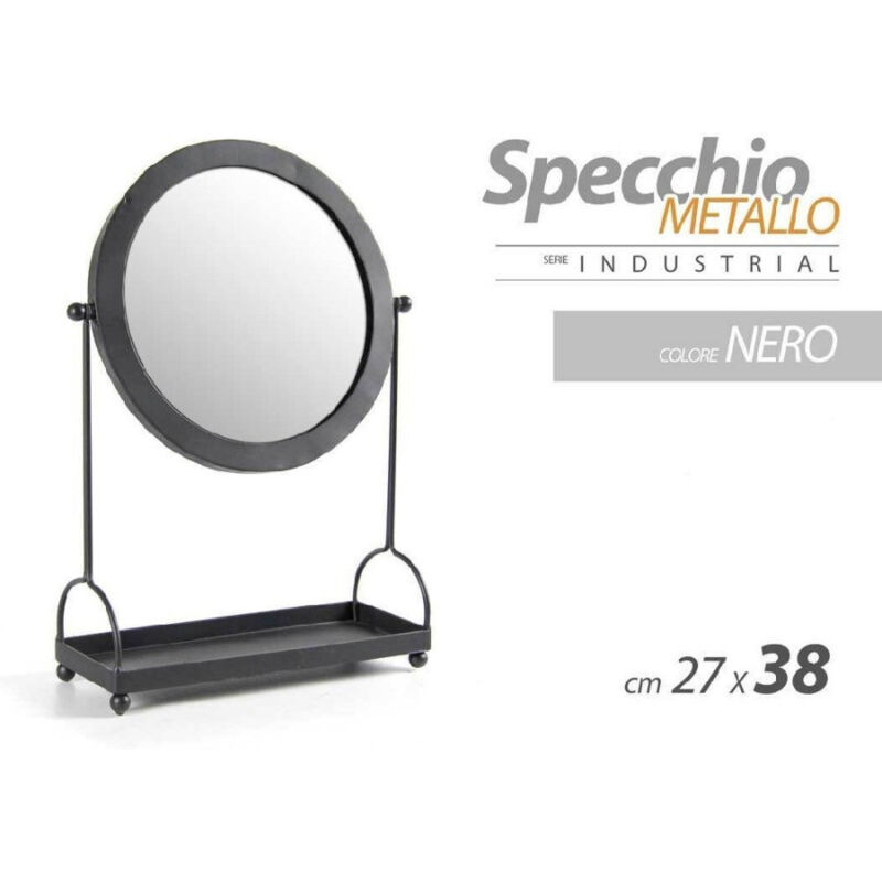 foto del prodotto trade shop traesio kaela specchio tavolo metallo appoggio porta oggetti nero bagno trucco 27x38cm 782237 