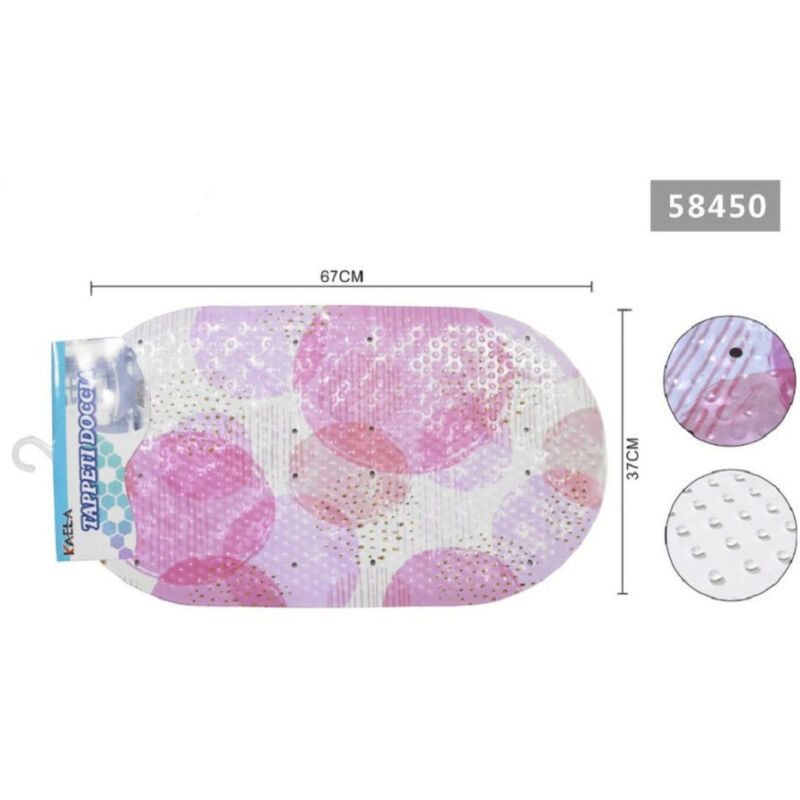 foto del prodotto trade shop traesio kaela tappeto antiscivolo ovale cerchi rosa per vasca da bagno doccia 67 x 37 cm 58450 