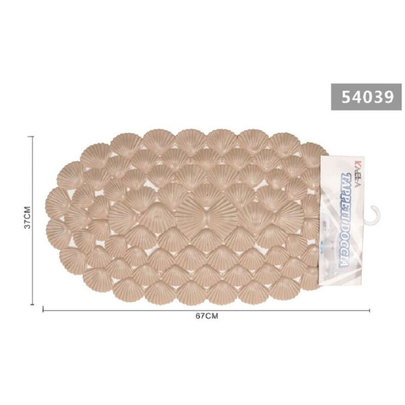 foto del prodotto trade shop traesio kaela tappeto antiscivolo ovale con conchiglie beige vasca bagno doccia 67x37cm 54039 