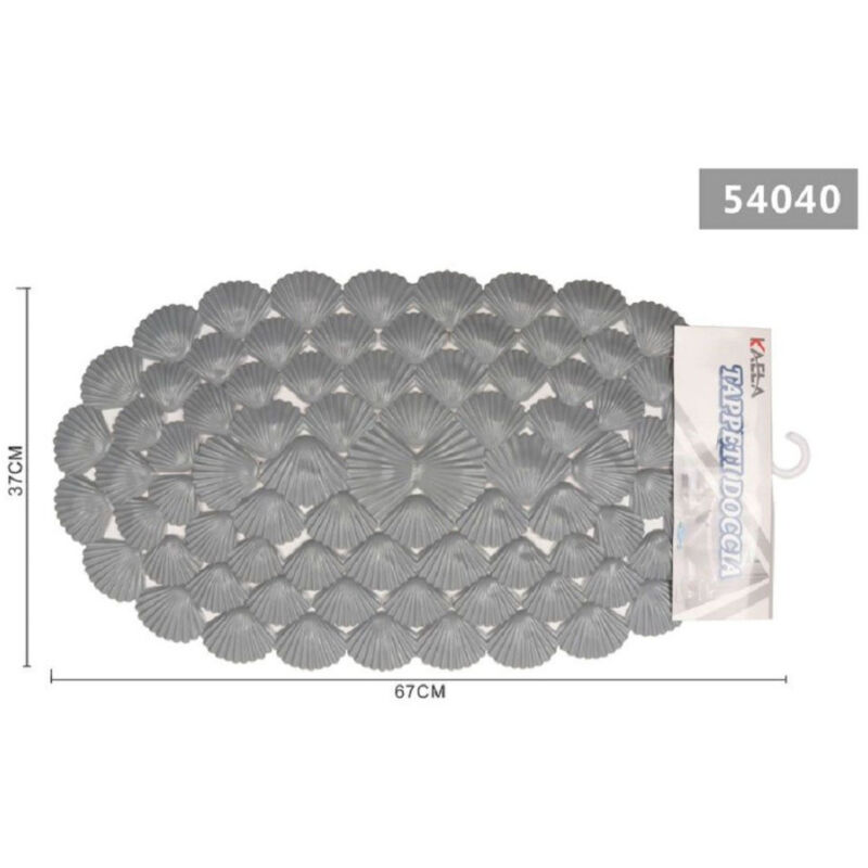foto del prodotto trade shop traesio kaela tappeto antiscivolo ovale con conchiglie grigio vasca bagno doccia 67x37cm 54040 