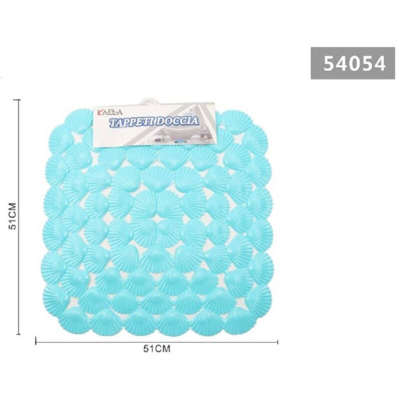 foto del prodotto trade shop traesio kaela tappeto antiscivolo quadrato conchiglie azzurro vasca bagno doccia 51x51cm 54054 