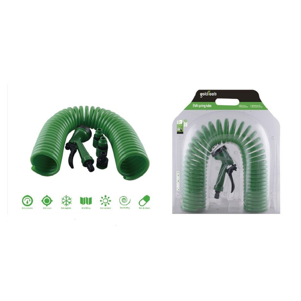 foto del prodotto trade shop traesio kaela tubo flessibile spirale molla 10 mt con pistola innaffiare giardino pompa 57518 