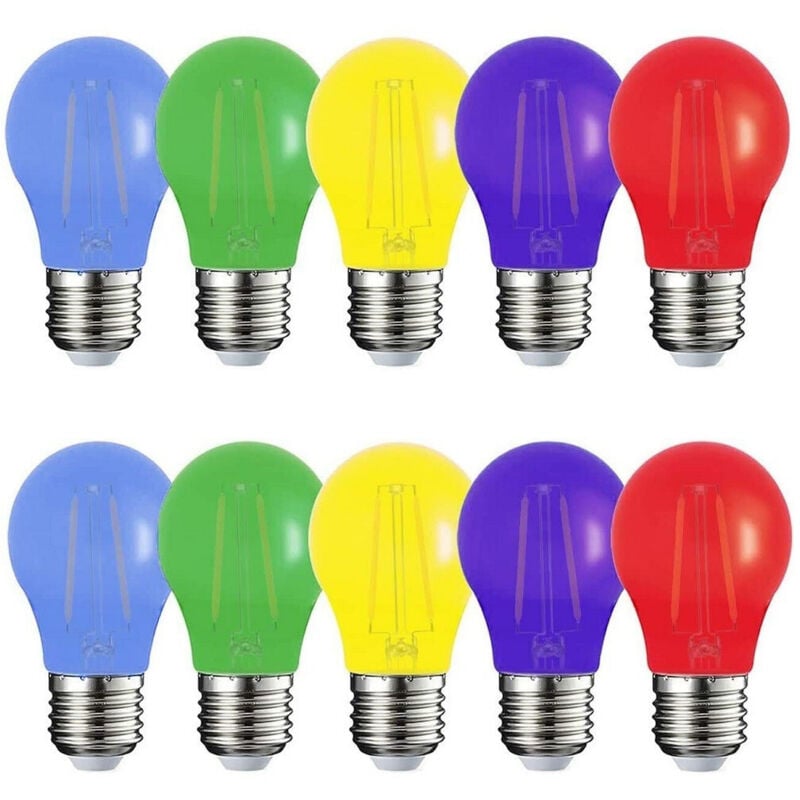 foto del prodotto trade shop traesio - kit 10 pezzi lampadina led abs acrilico 220 lm luce calda colorata filamento e27 -