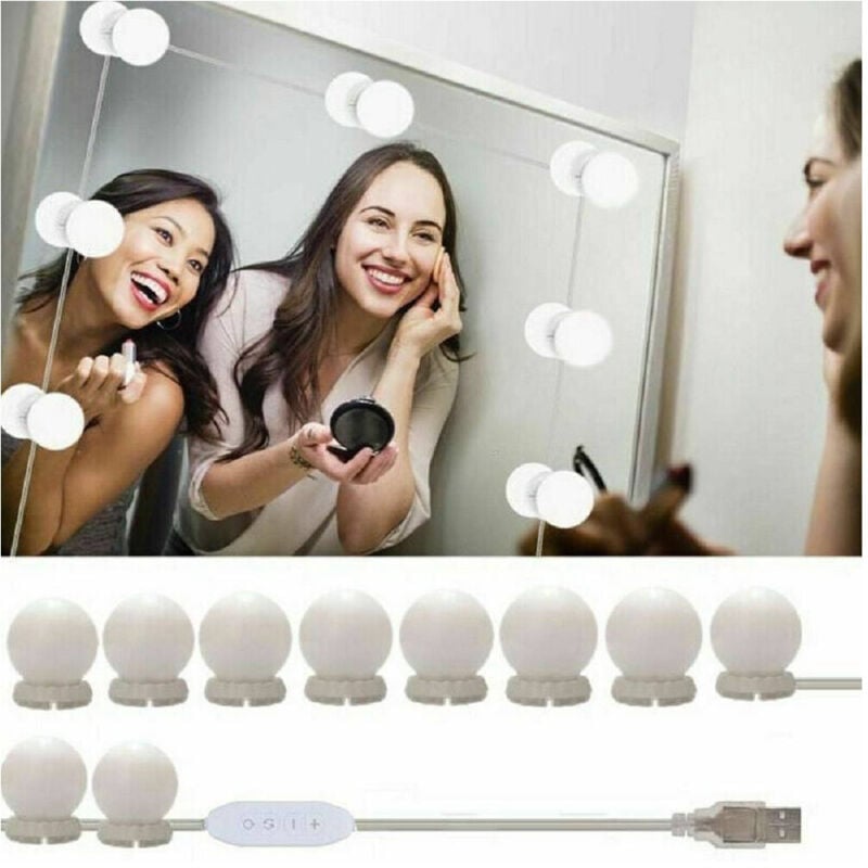 foto del prodotto trade shop traesio - kit 10 pezzi lampadine luci led rotondi per specchio trucco make up bagno -