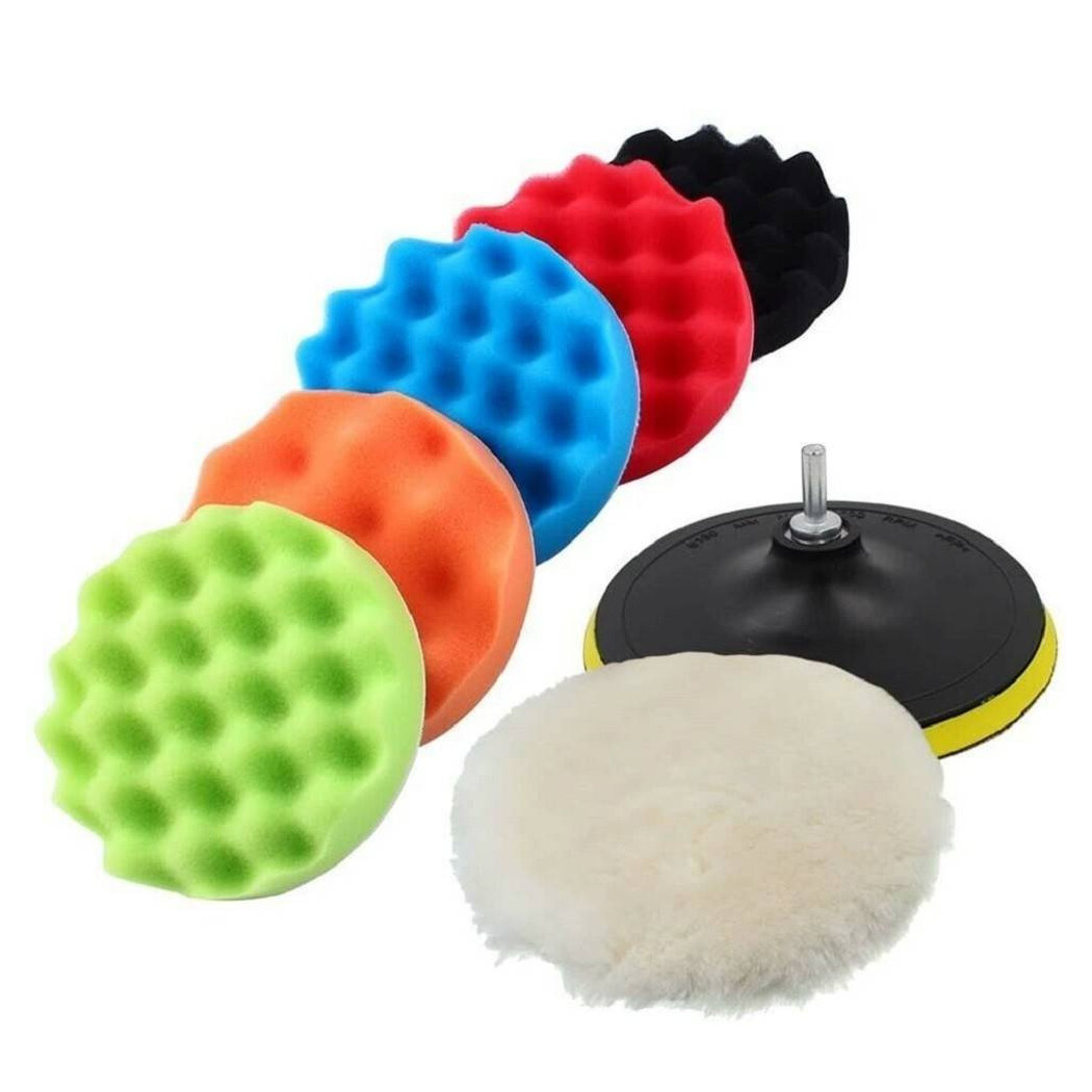 foto del prodotto trade shop traesio kit 10 pz spugna lucidante ceratura adattatore per trapano lucidatrice 150mm 