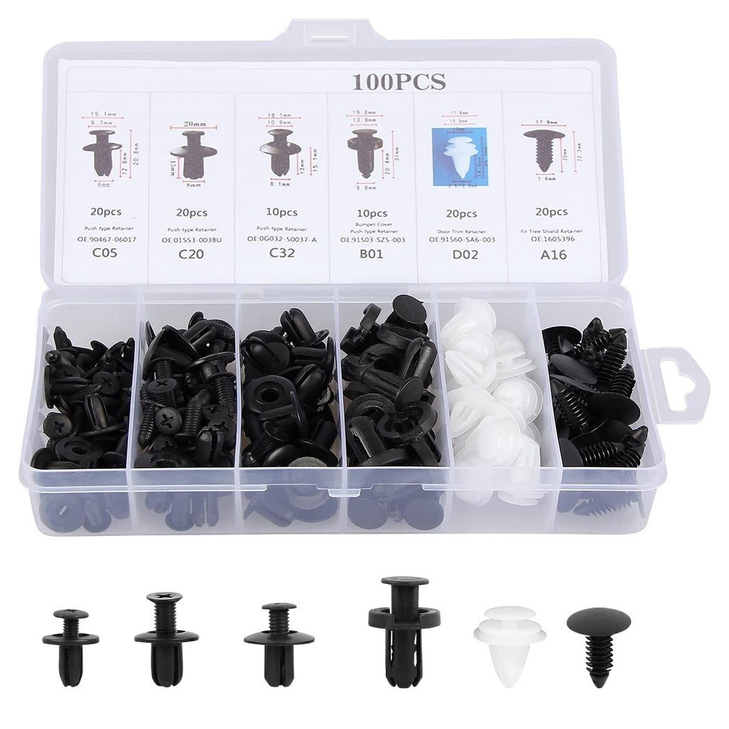 foto del prodotto trade shop traesio kit 100pz rivetti in plastica clip viti per interni auto pannello paraurti porta 