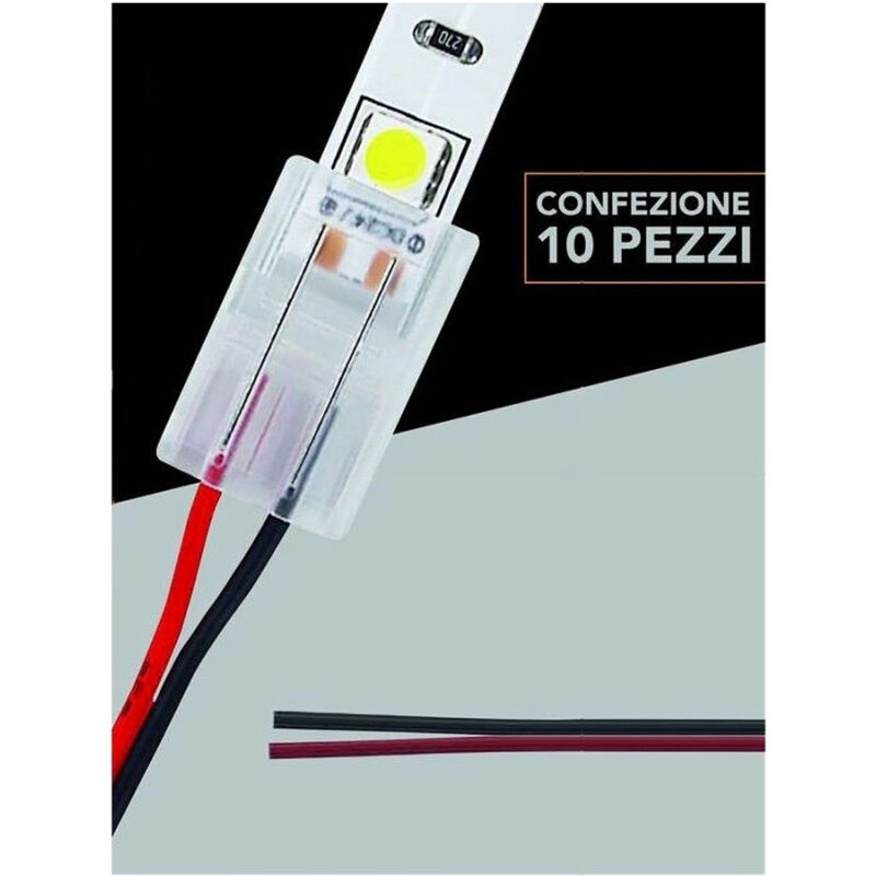 foto del prodotto trade shop traesio kit 10pz connettore alimentazione striscia strip led monocolore 2pin 10mm cn10 cv 