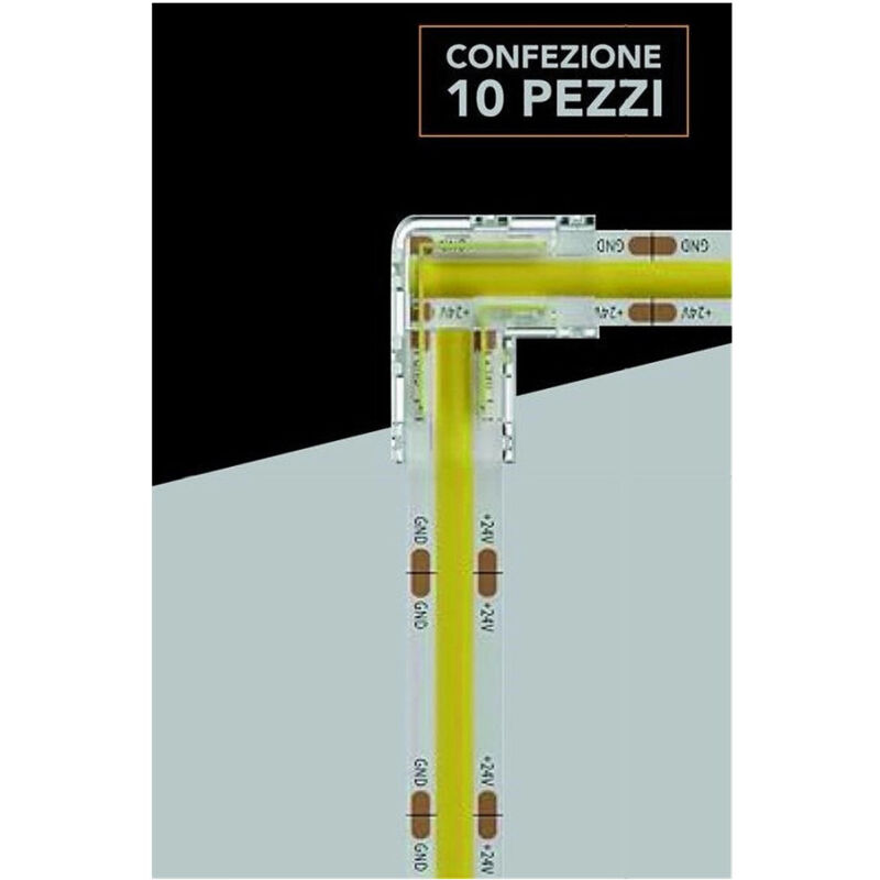 foto del prodotto trade shop traesio kit 10pz connettore trasparente angolare per strip led monocolore 2pin 10mm cn10 l 