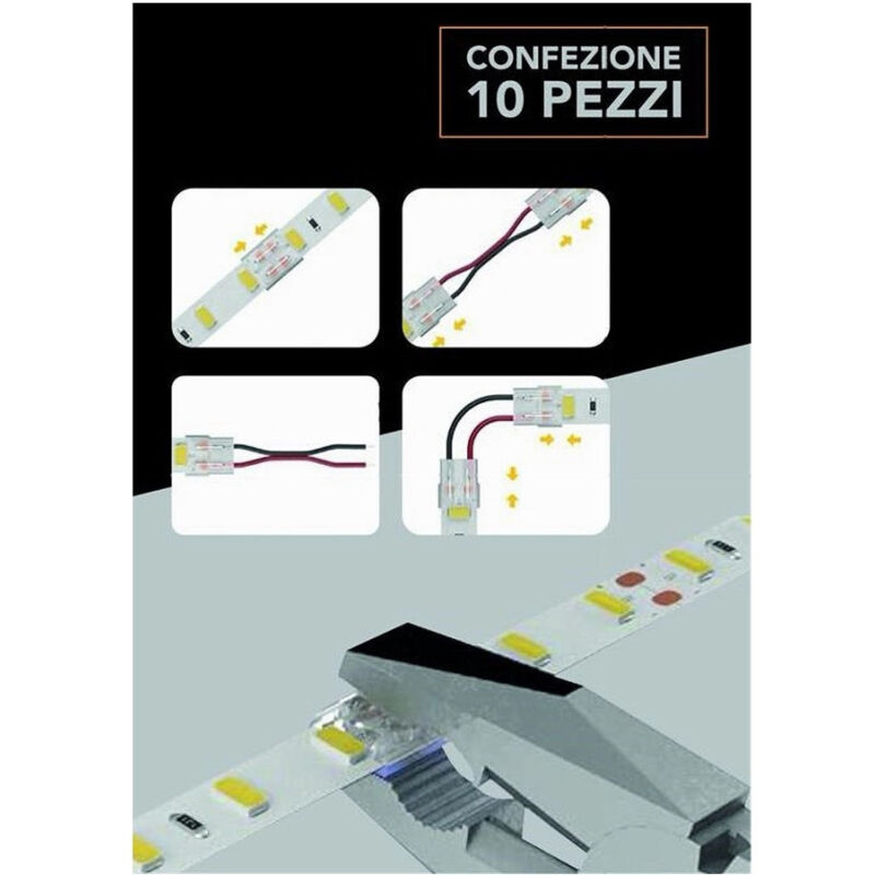 foto del prodotto trade shop traesio kit 10pz connettore trasparente lineare striscia led monocolore 2pin 10mm cn10 d 
