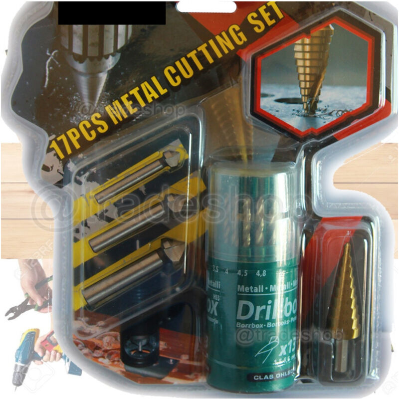 foto del prodotto trade shop traesio kit 17 pezzi punte frese allargafori per trapano svasatore scalino per metallo 