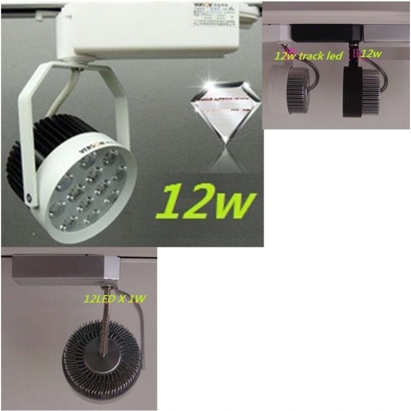 foto del prodotto trade shop traesio kit 2 pezzi mini faretto 12 led 12 w con staffa binario asta faretto luce fredda 