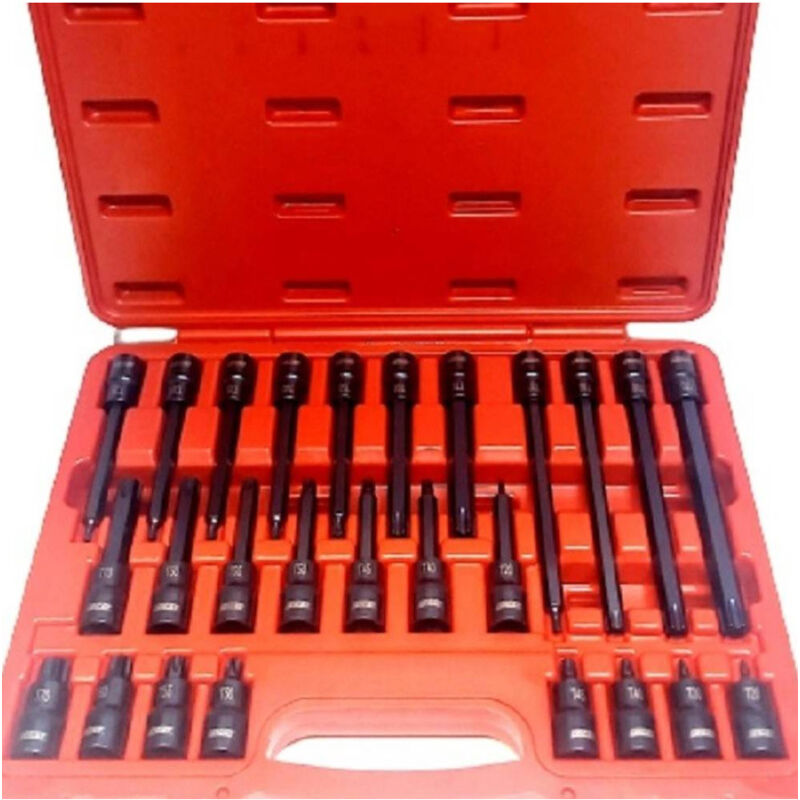 foto del prodotto trade shop traesio kit 26 pz inserti inserto torx chiavi bussola 1 2 lunghe auto meccanico fs 43612 