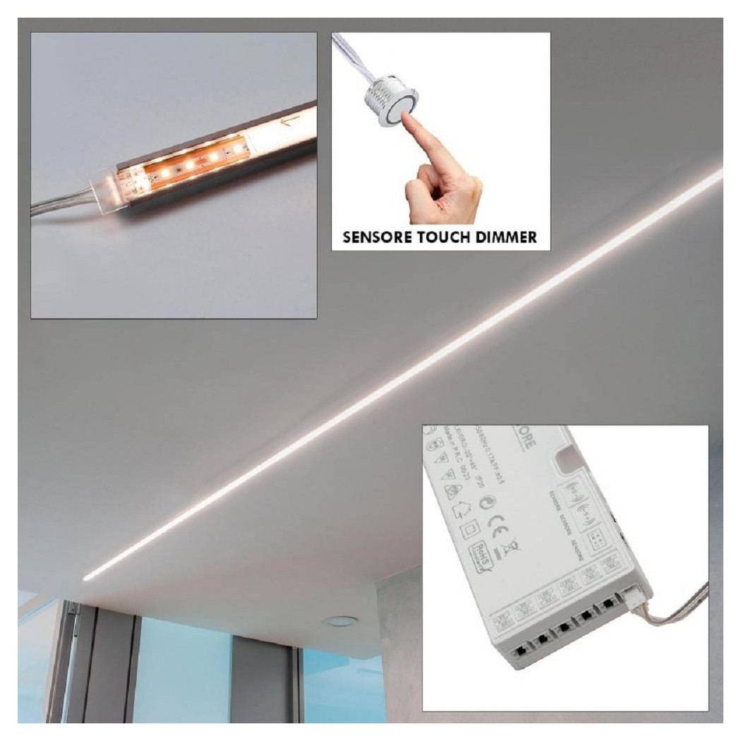 foto del prodotto trade shop traesio kit 3pz barra led 36w profilo alimentatore 12v luce 4000k dimmerabile sensore touch 