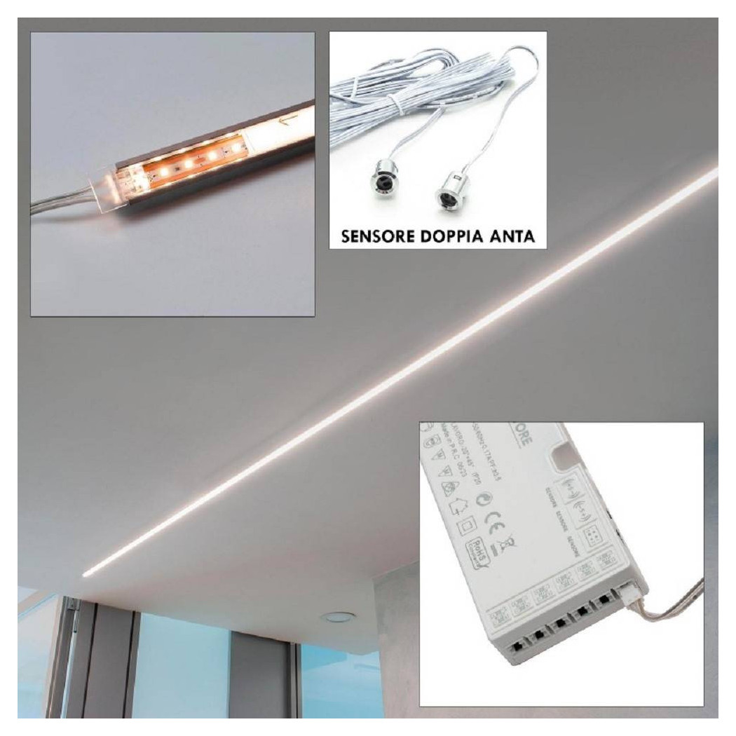 foto del prodotto trade shop traesio kit 3pz barra led 36w profilo alluminio alimentatore 12v luce 4000k sensore doppio 