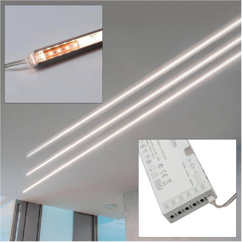 foto del prodotto trade shop traesio - kit 3pz barra led 36w profilo alluminio alimentatore 12v luce 4000k sotto pensile -