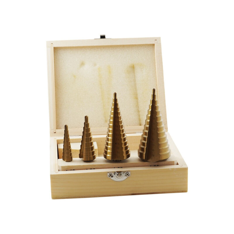 foto del prodotto trade shop traesio kit 4 punte frese coniche gradino 4 12 4 20 4 32 4 39 titanio trapano avvitatore 