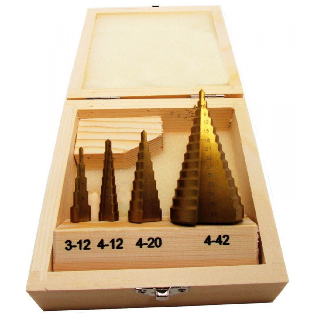 foto del prodotto trade shop traesio kit 4 pz frese coniche gradino hss 4 42mm scalino conica fresa allargafori 