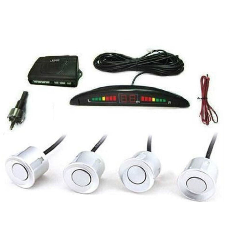 foto del prodotto trade shop traesio kit 4 sensori di parcheggio con display led cicalino suono grigi 