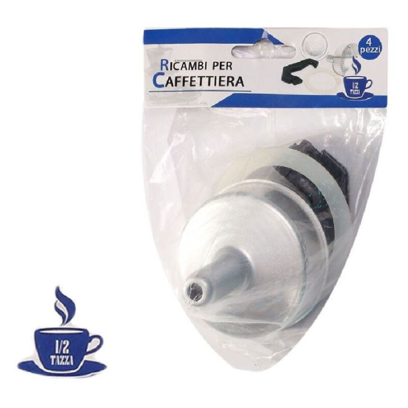 foto del prodotto trade shop traesio kit 4pz ricambi filtro guarnizione manico imbuto caffettiera moka misura 1 2 tazza 