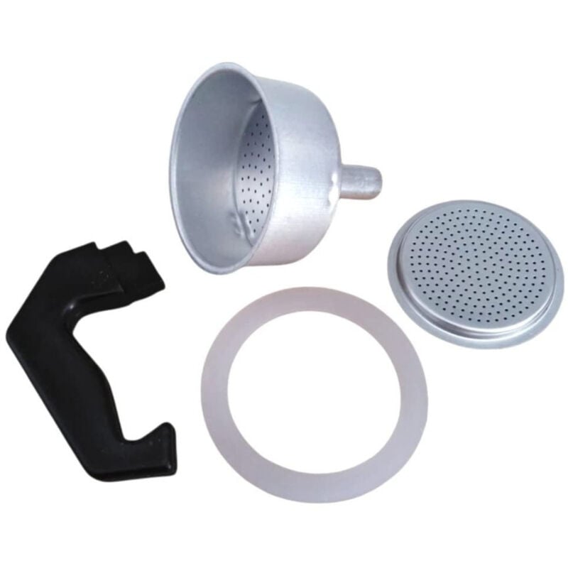 foto del prodotto trade shop traesio kit 4pz ricambi filtro guarnizione manico imbuto caffettiera moka misura 1 tazza 