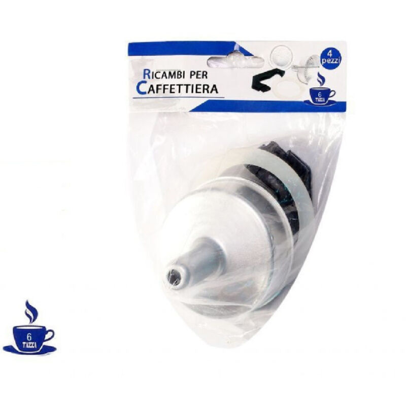 foto del prodotto trade shop traesio kit 4pz ricambi filtro guarnizione manico imbuto caffettiera moka misura 6 tazze 