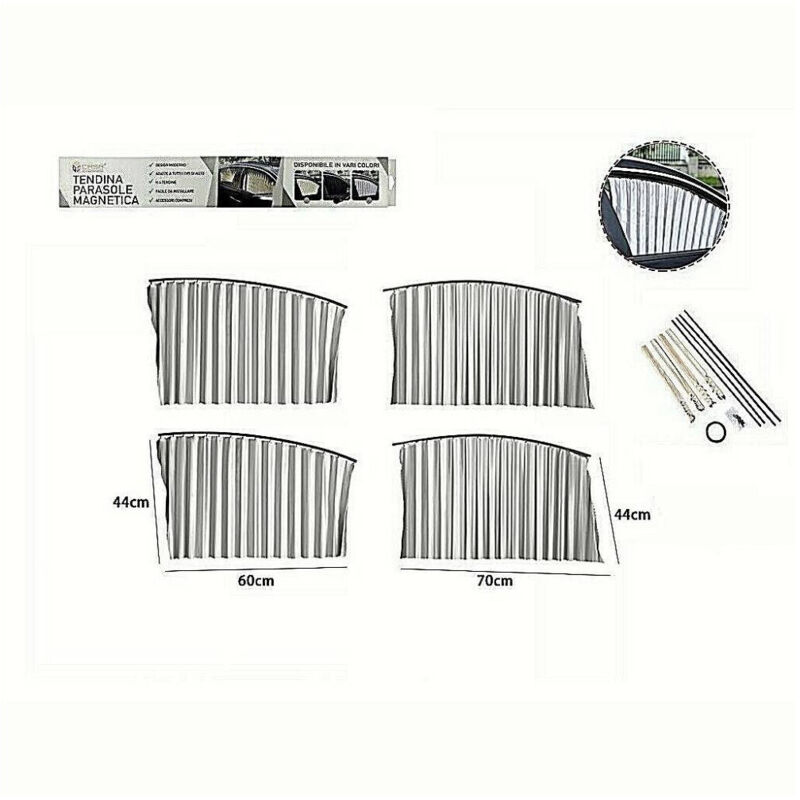 foto del prodotto trade shop traesio kit 4pz tenda tendina parasole proteggi sole raggi uv magnetica auto grigi 70170 