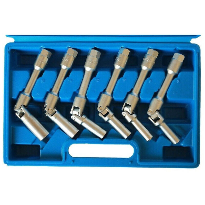 foto del prodotto trade shop traesio kit 6 chiavi bussola snodate per candelette auto diesel da 8 a 16 mm 3 8 160mm 