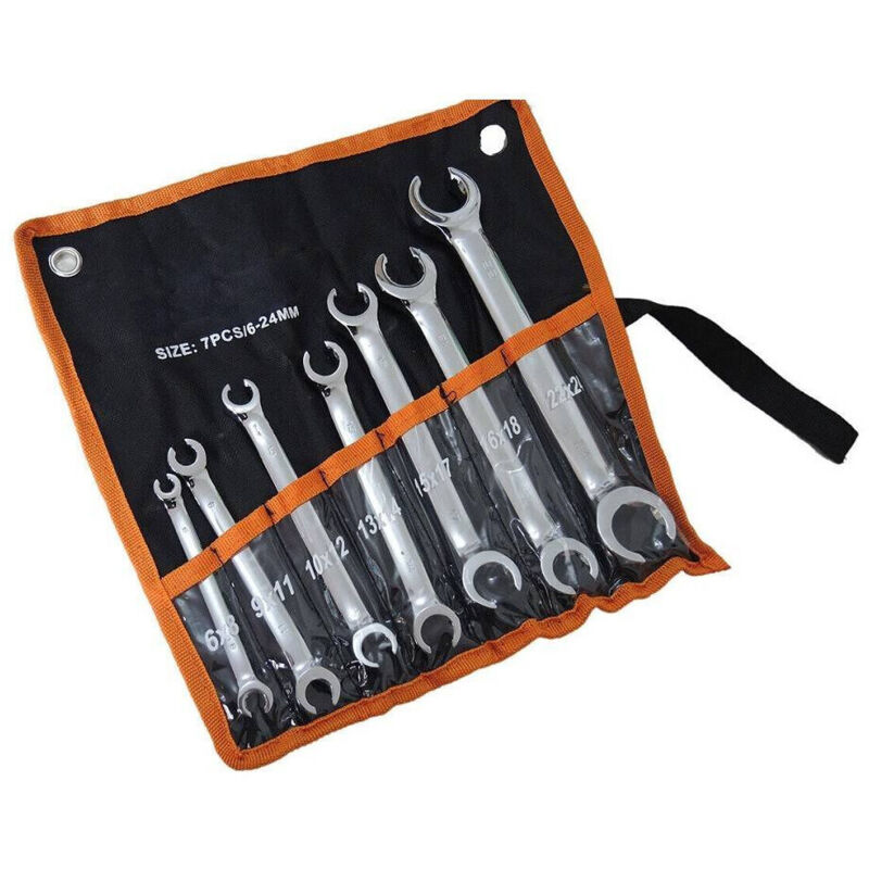 foto del prodotto trade shop traesio kit 7 chiavi aperte raccordi freni 6x8 9x11 10x12 13x14 15x17 16x18 22x24 mm 