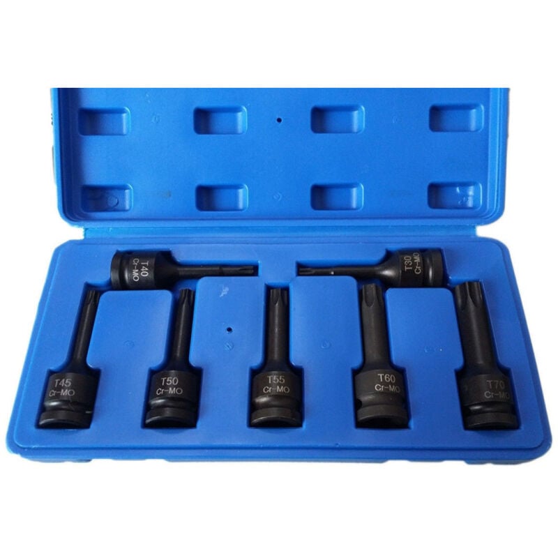 foto del prodotto trade shop traesio kit 7 pz chiavi bussola ad impatto 1 2 torx t30 t70 per avvitatore pneumatico 
