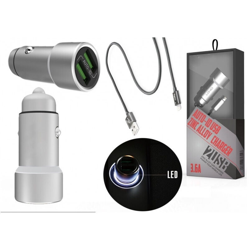 foto del prodotto trade shop traesio kit alimentatore 2 porte usb adattatore auto 3.6a cavo 12v 220v samsung android 