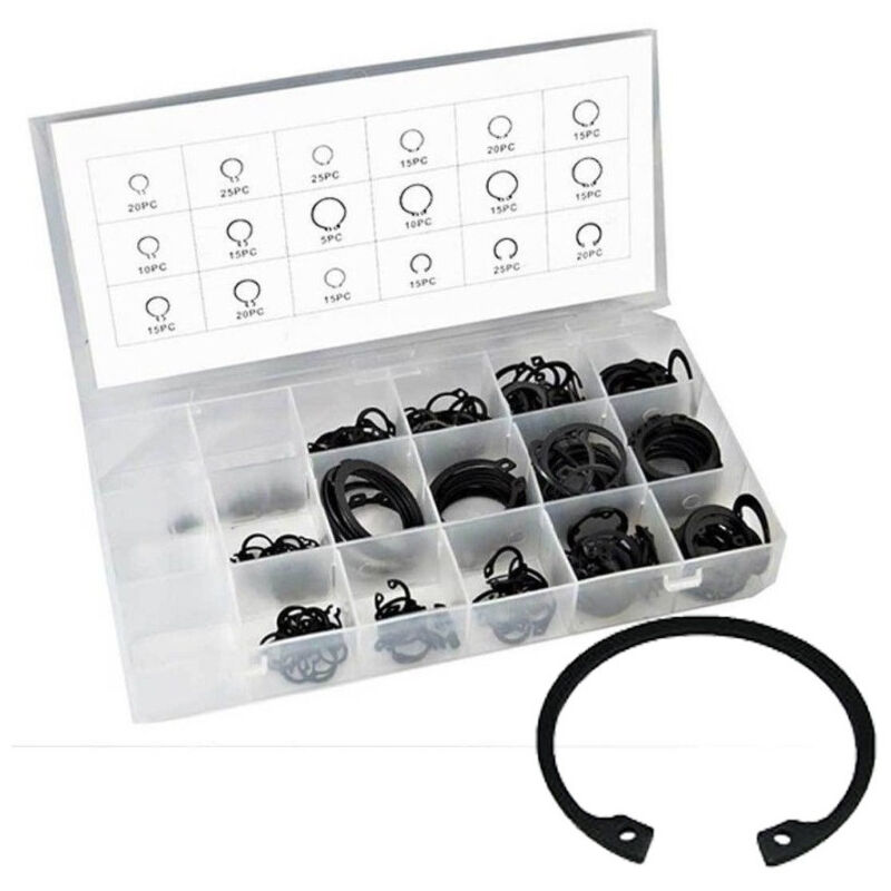 foto del prodotto trade shop traesio kit anelli elastici seeger set box da 300 pz diverse misure fermi assiale becco 