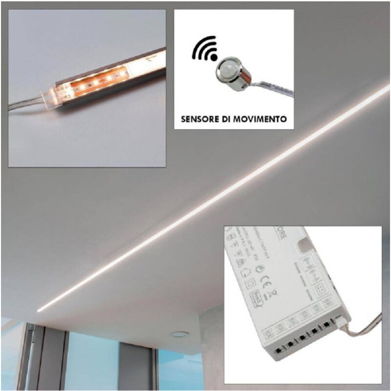 foto del prodotto trade shop traesio kit barra led 12 w profilo alimentatore 24 w 12v luce 4000k sensore di movimento 