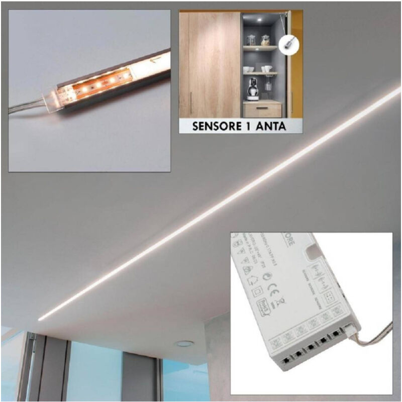 foto del prodotto trade shop traesio kit barra led 12w profilo alimentatore 24 w 12 v luce 4000k interruttore sensore 