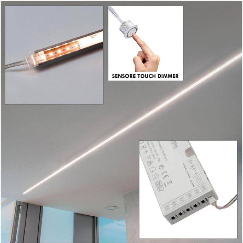 foto del prodotto trade shop traesio kit barra led 12w profilo alimentatore 24w 12v luce 4000k dimmerabile sensore touch 