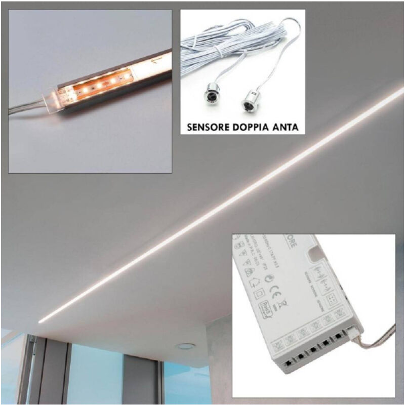 foto del prodotto trade shop traesio kit barra led 12w profilo alluminio alimentatore 24w 12v luce 4000k sensore doppio 