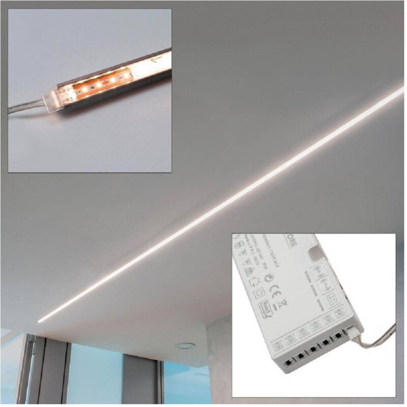 foto del prodotto trade shop traesio - kit barra led 12w profilo alluminio alimentatore 24w 12v luce 4000k sotto pensile -