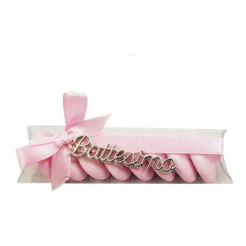 foto del prodotto trade shop traesio kit bomboniera per battesimo 12 tubi 12 targhette nastro bigliettini rosa