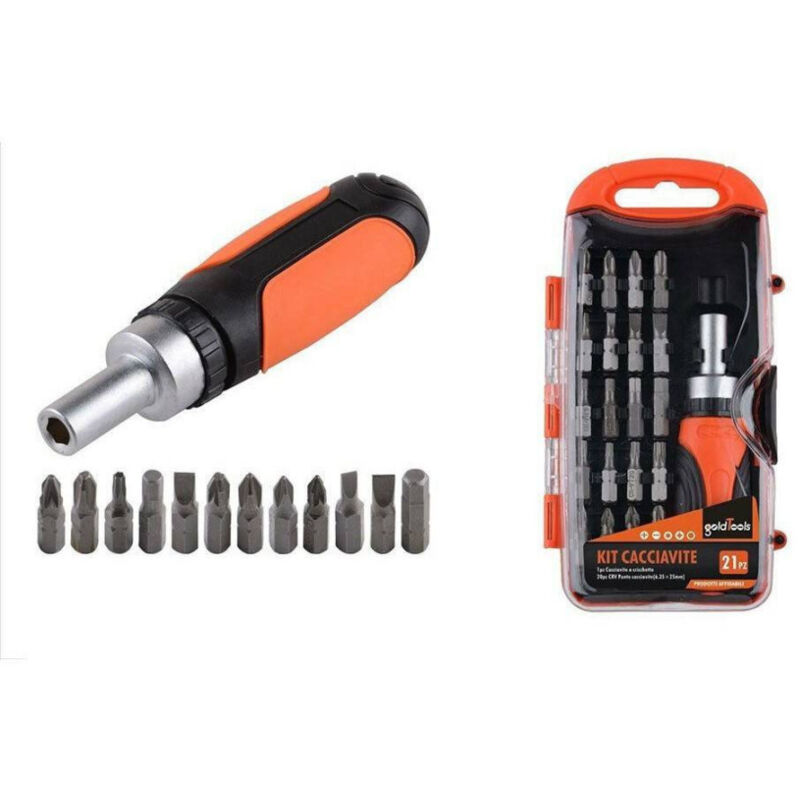 foto del prodotto trade shop traesio kit cacciavite a cricchetto multiuso 21 pezzi magnetico doppia funzione 92192 