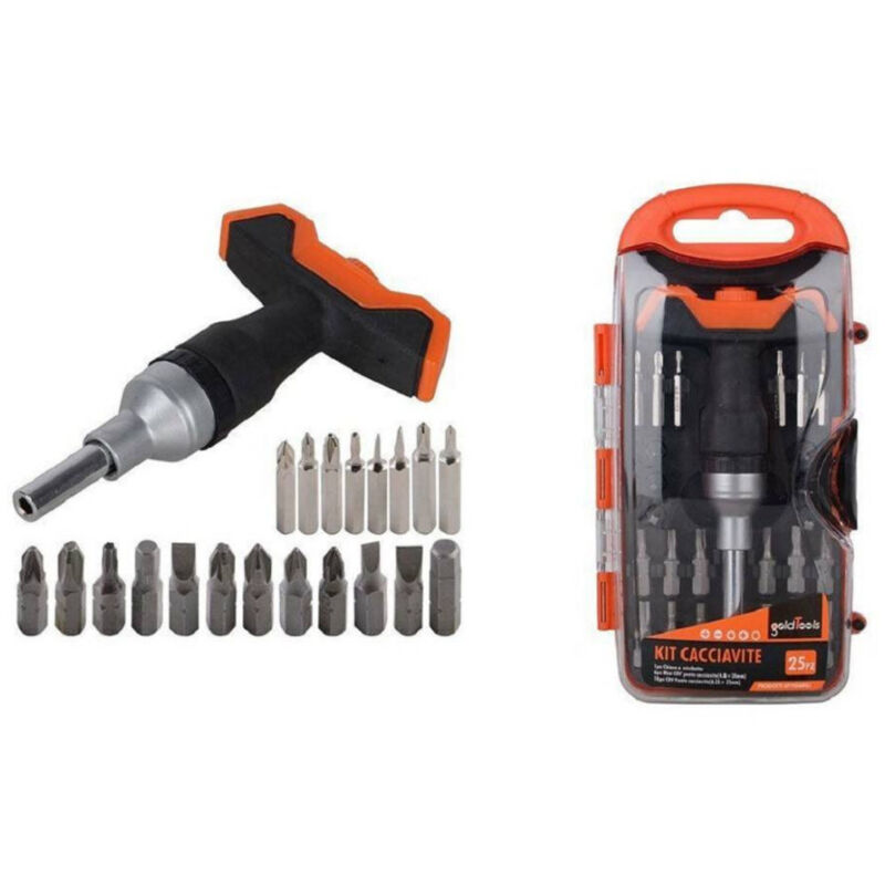 foto del prodotto trade shop traesio kit cacciavite cricchetto con manico a t multiuso 25pz inserti intercambiabili 