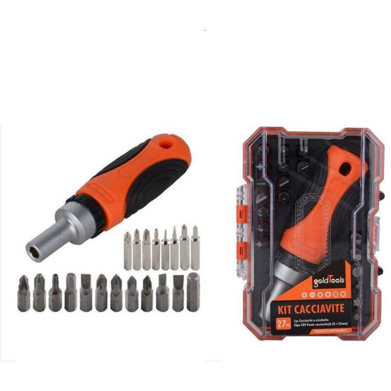 foto del prodotto trade shop traesio kit cacciavite cricchetto multiuso 27 pz magnetico con manico antiscivolo 92187 