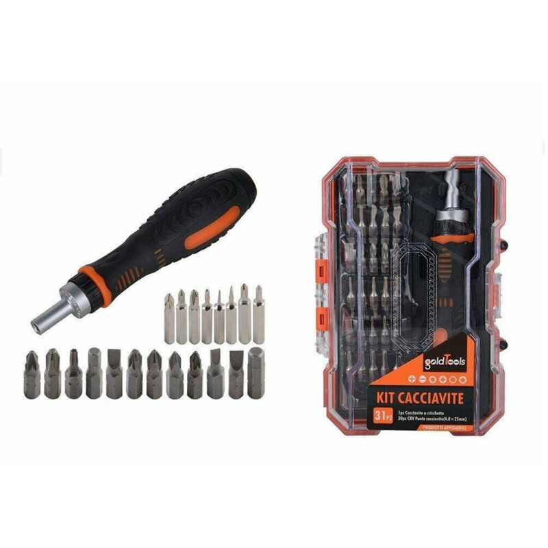foto del prodotto trade shop traesio kit cacciavite cricchetto multiuso 31 pz con punte phillips croce torx magnetico 