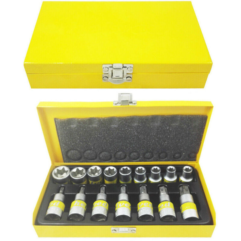 foto del prodotto trade shop traesio kit chiavi a bussola torx maschio e femmina helved da 16pz cromovanadio hld10118 