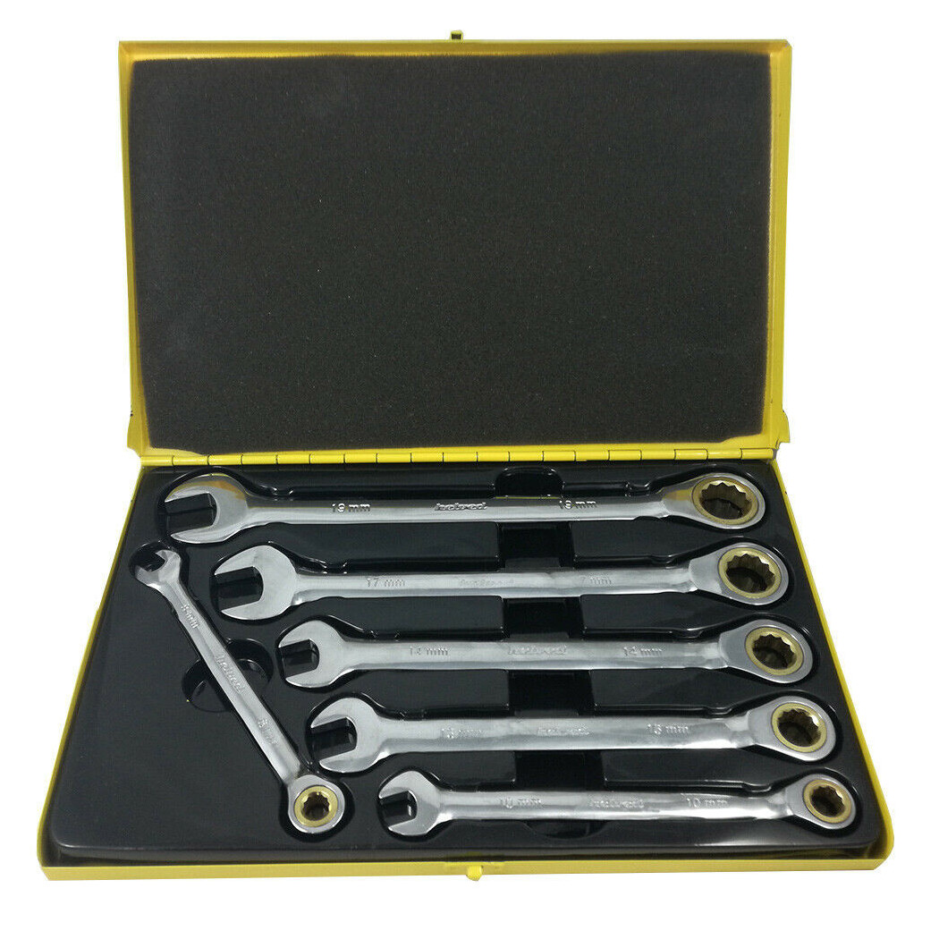 foto del prodotto trade shop traesio kit chiavi combinate fisse e a cricchetto helved da 6 pz cromo vanadio hld10122 