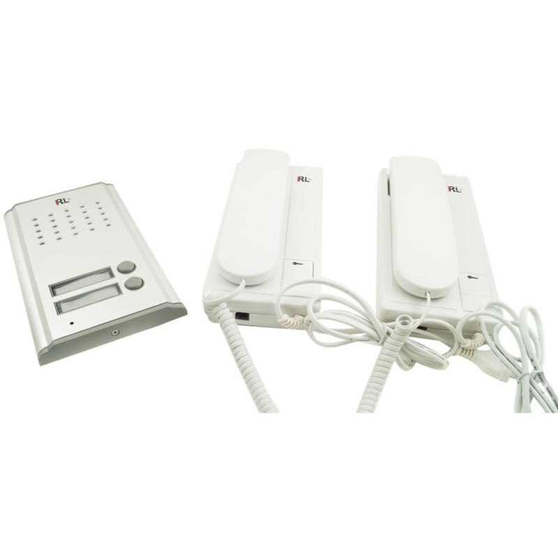 foto del prodotto trade shop traesio kit citofono bifamiliare cornetta pulsante apri cancello 2 citofoni rl3208aa 