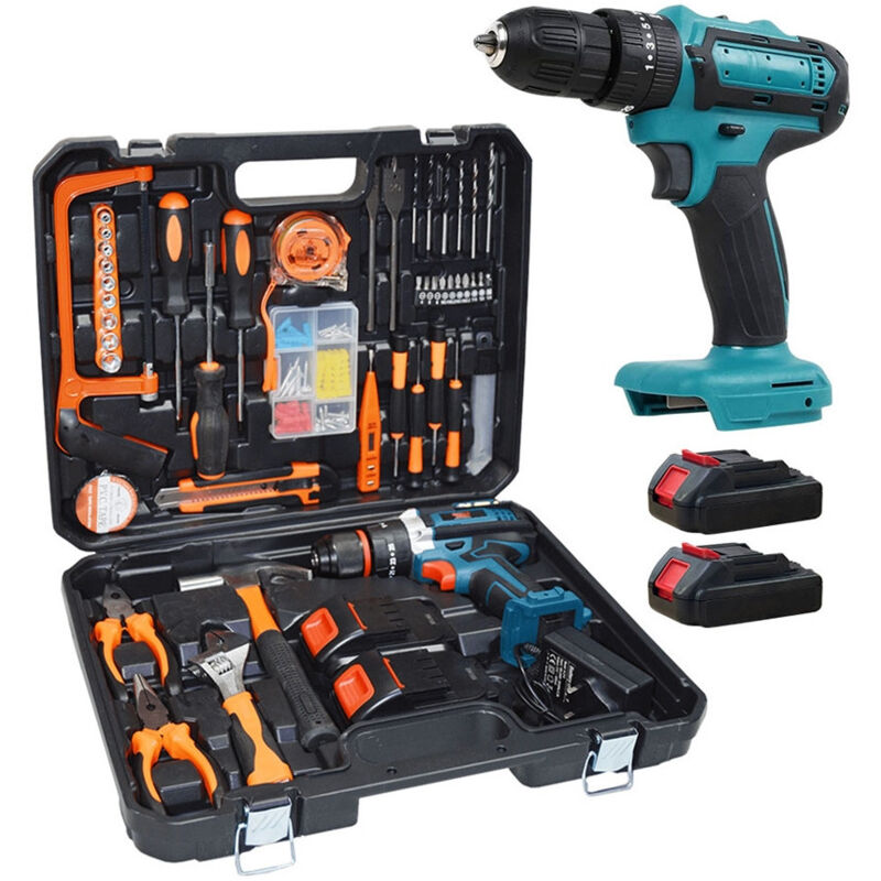 foto del prodotto trade shop traesio kit da 100 pezzi completo di attrezzi con trapano avvitatore a batteria valigietta 