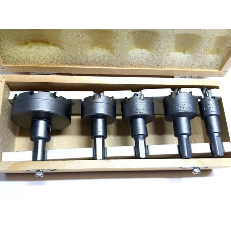 foto del prodotto trade shop traesio kit di 5 frese a tazza hss denti in metallo duro da 18 30 32 35 55 mm per muro 